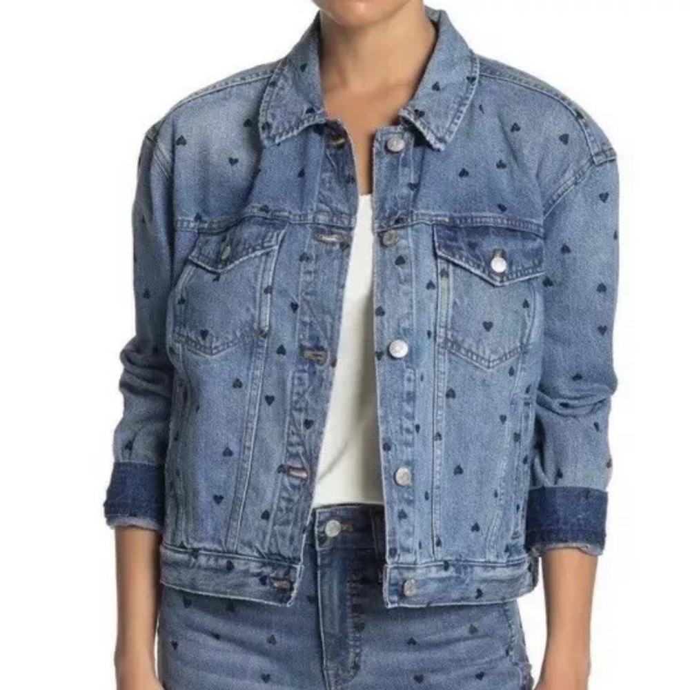 New.! Madewell Heart ❤️ Print Boxy Denim Jacket M - Picture 4 of 5